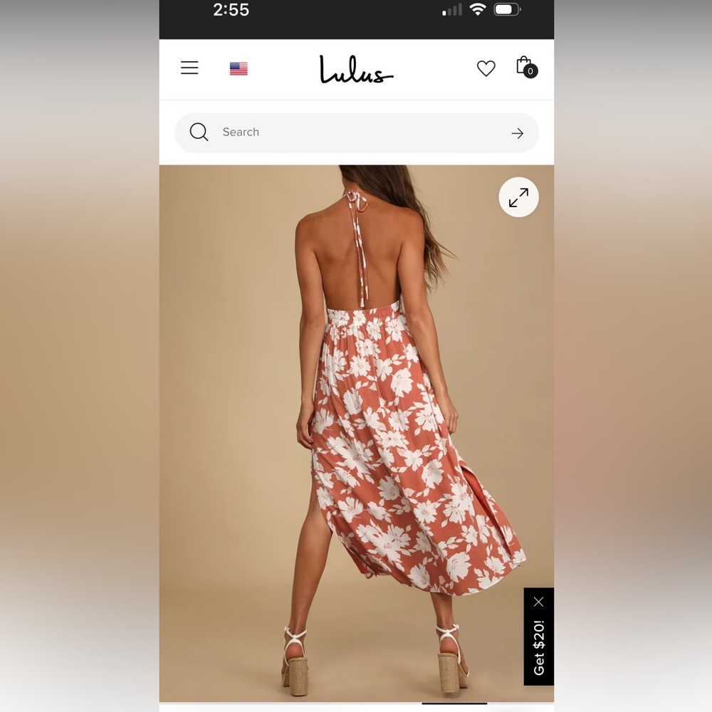 Lulus Floral Rust and White Dress